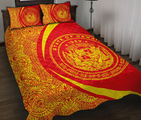 Hawaii Quilt Bed Set Coat Of Arms Polynesian - Circle Style Red And Yellow - Polynesian Pride