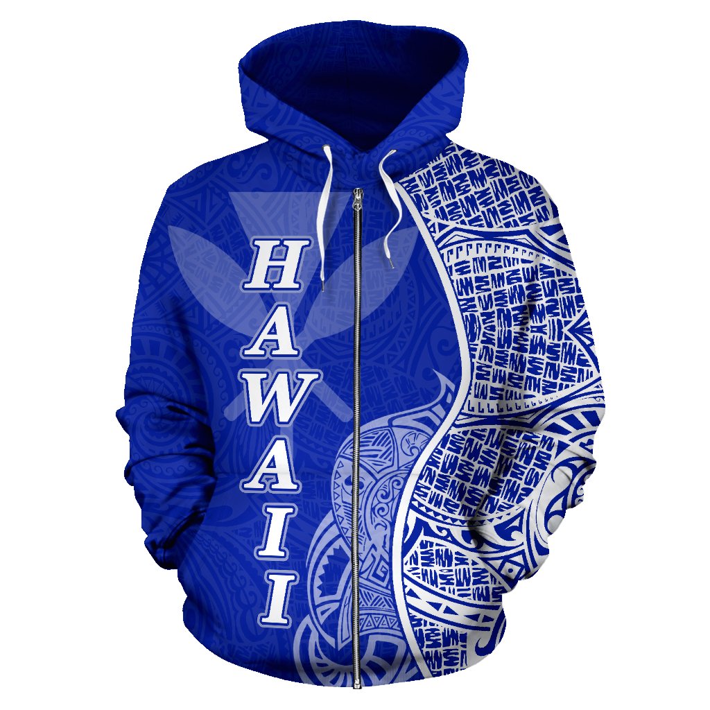 Polynesian Hawaii Zip up Hoodie Coconut Tree Blue - Polynesian Pride
