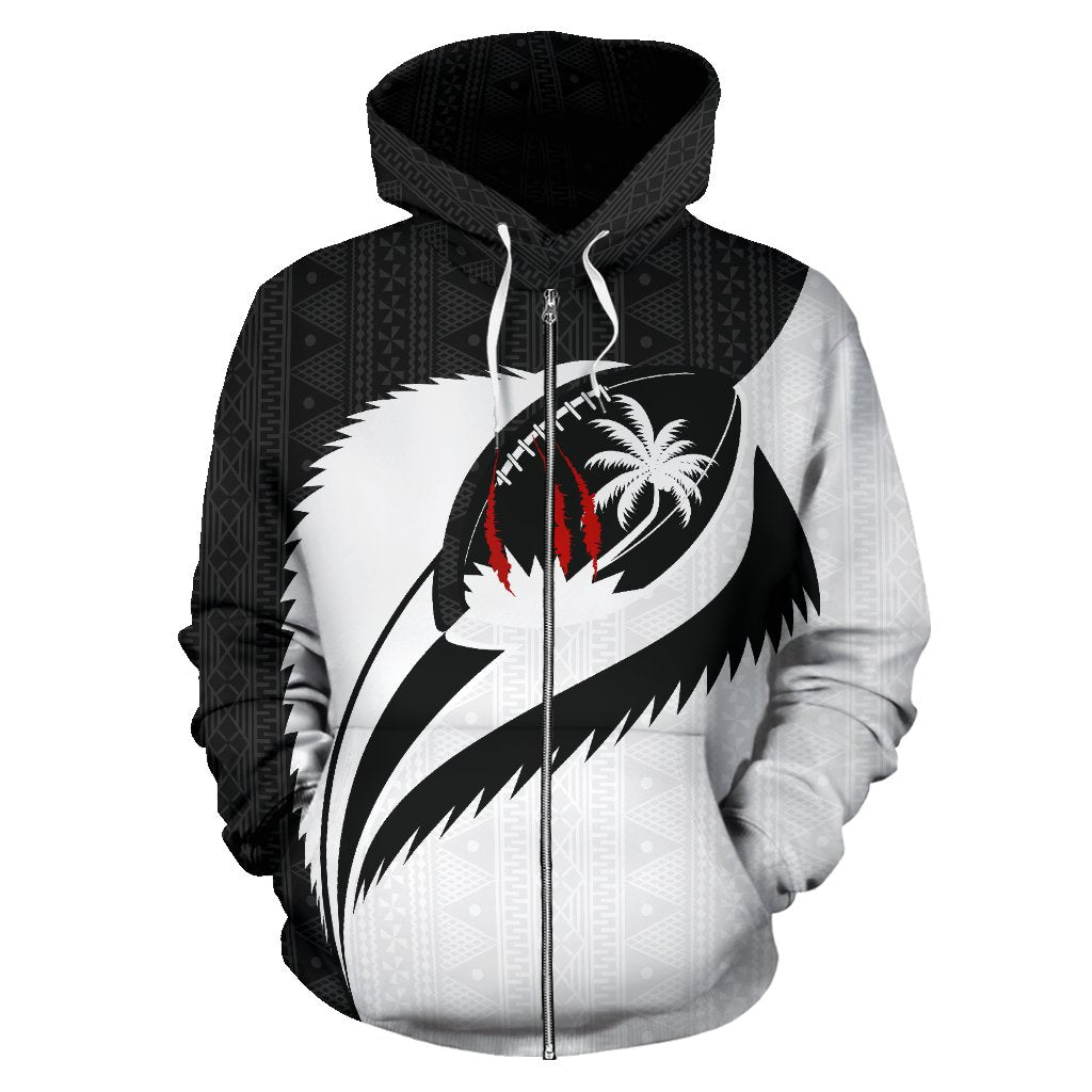Fiji Rugby Zip up Hoodie Fiji Flag Coat of Arms Style BW K6 - Polynesian Pride