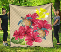 Hawaii Turtle Hibiscus Beige Simple Style - Premium Quilt AH Yellow - Polynesian Pride