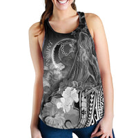 Pohnpei Women's Racerback Tank - Humpback Whale with Tropical Flowers (White) - Polynesian Pride