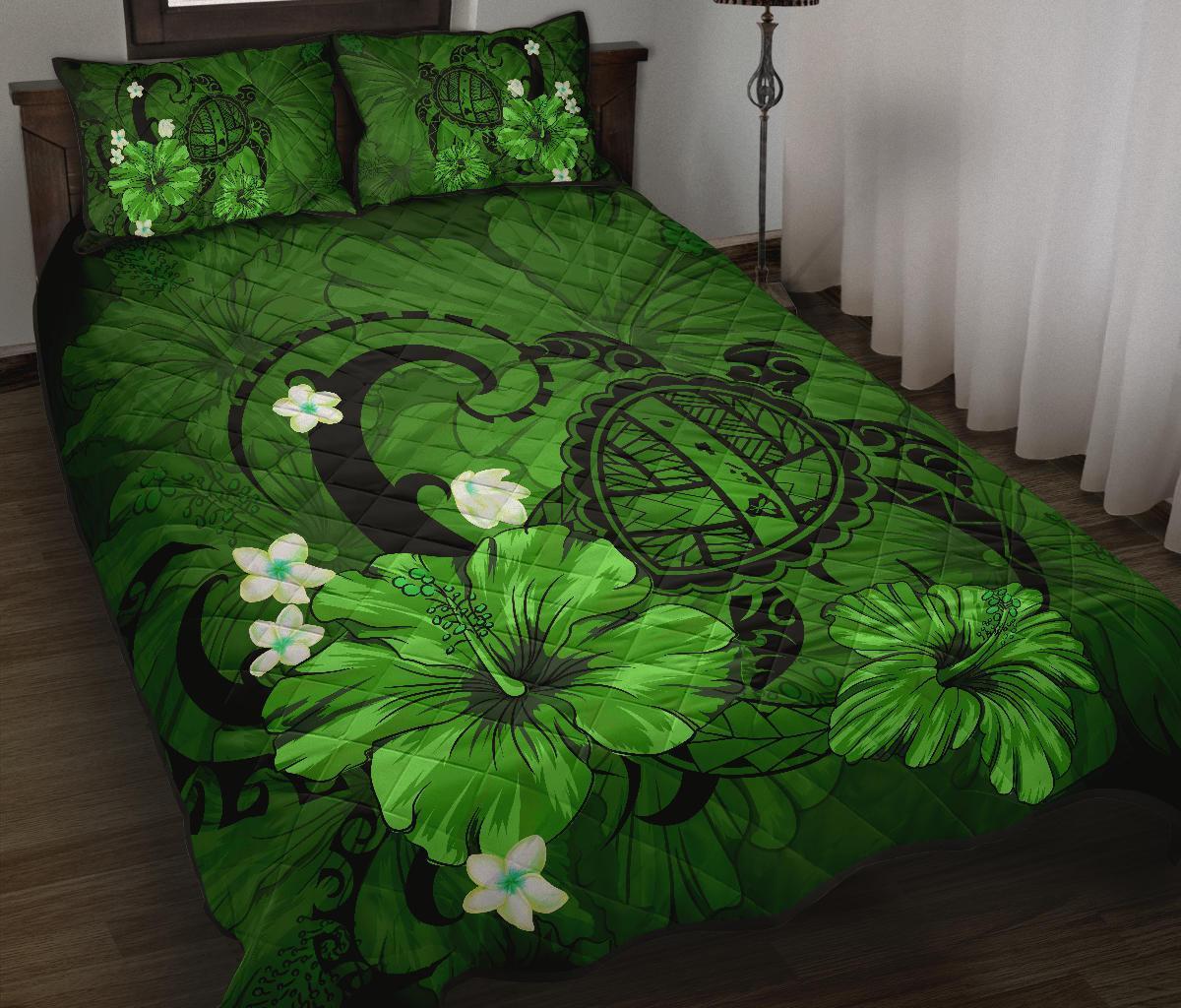 Hawaii Turtle Poly Tribal Quilt Bed Set - Green - Polynesian Pride