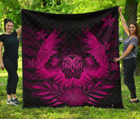 Hawaii Owl Hibiscus Plumeria Premium Quilt - Pink Pink - Polynesian Pride