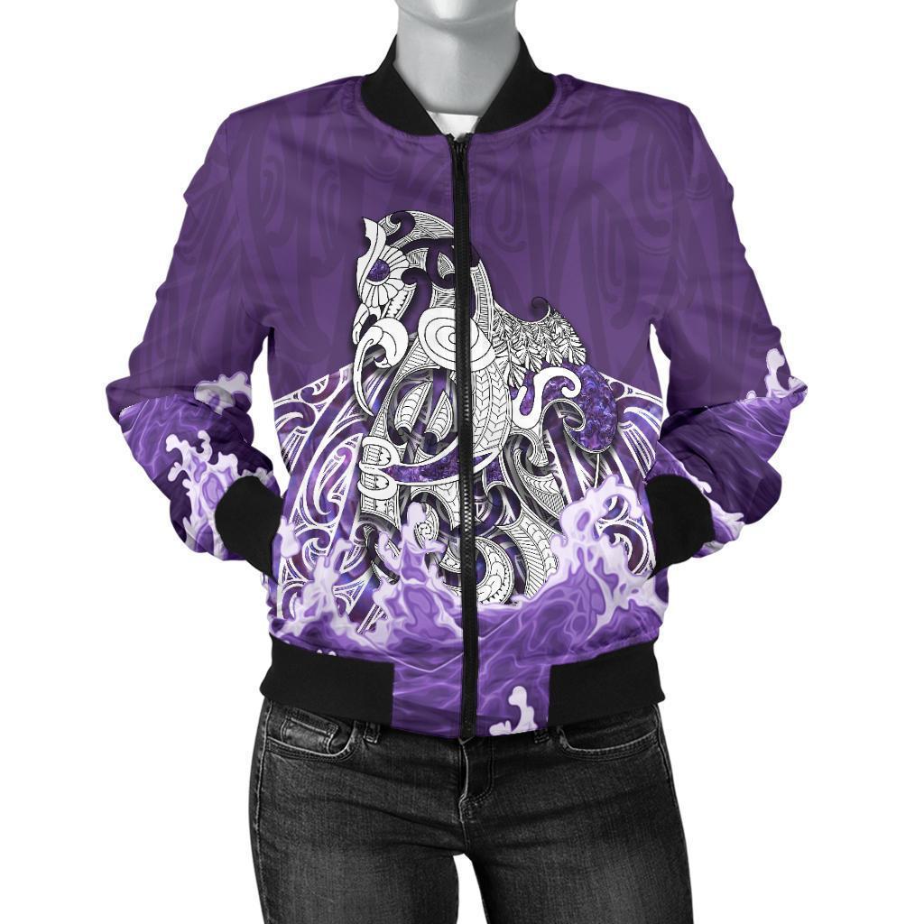 Maori Manaia The Blue Sea Bomber Jacket for Women, Purple Purple - Polynesian Pride