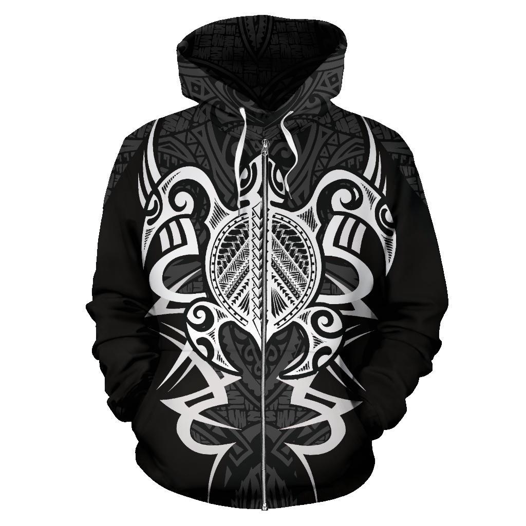 Hawaii Turtle Tribal Gray Zip up Hoodie Armor Style - Polynesian Pride