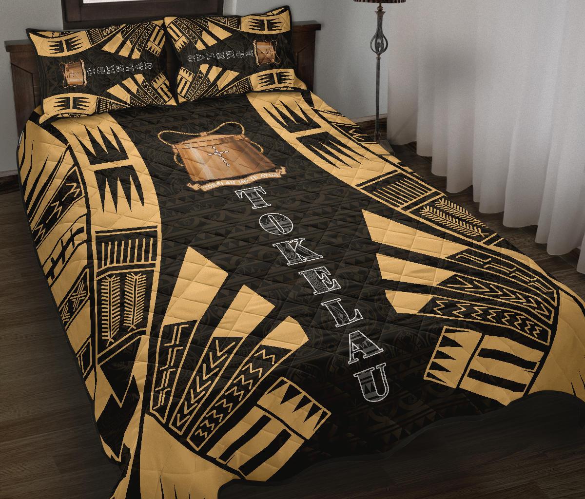 Tokelau Quilt Bed Set - Tokelau Coat Of Arms Yellow Tattoo Style - Polynesian Pride