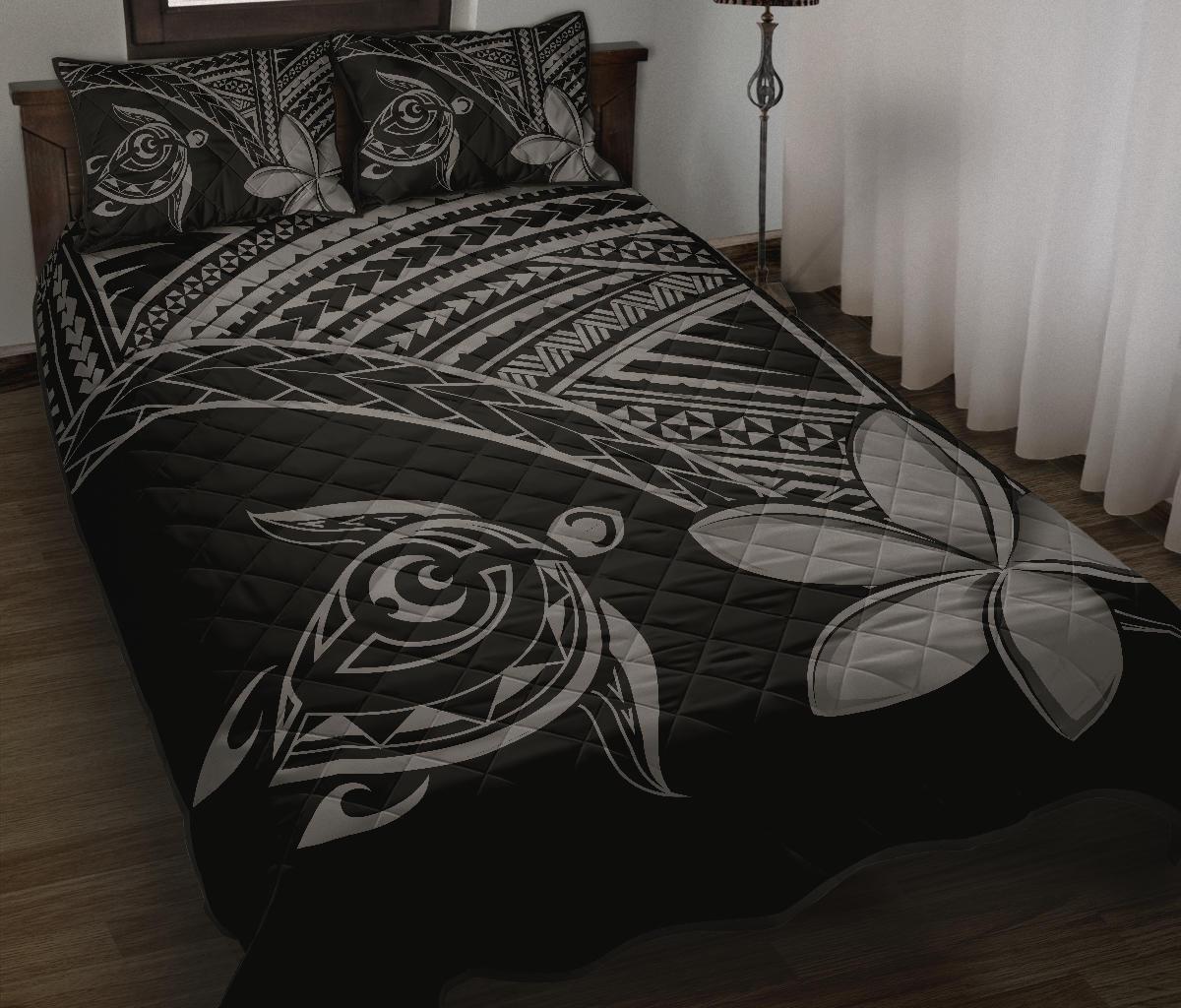 Hawaiian Turtle Plumeria Polynesian Quilt Bedding Set Gray - Polynesian Pride