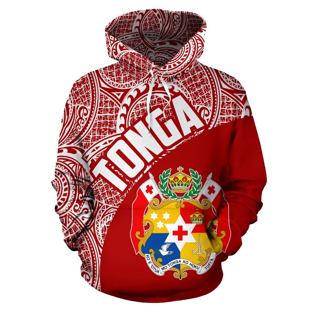 Tonga Hoodie Tonga Coat of Arms Polynesian Tattoo Red White - Polynesian Pride