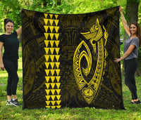 Hawaii Kakau Makau Fish Hook Polynesian Premium Quilt - Yellow Yellow - Polynesian Pride