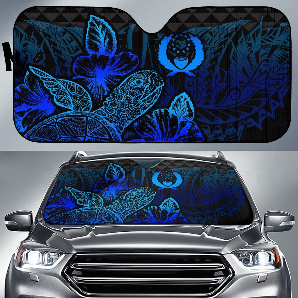 Pohnpei Auto Sun Shades Turtle Hibiscus Blue Auto Sun Shade Universal Fit Blue - Polynesian Pride
