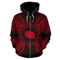 Cook Islands Polynesian All Over Zip up Hoodie Map Red - Polynesian Pride