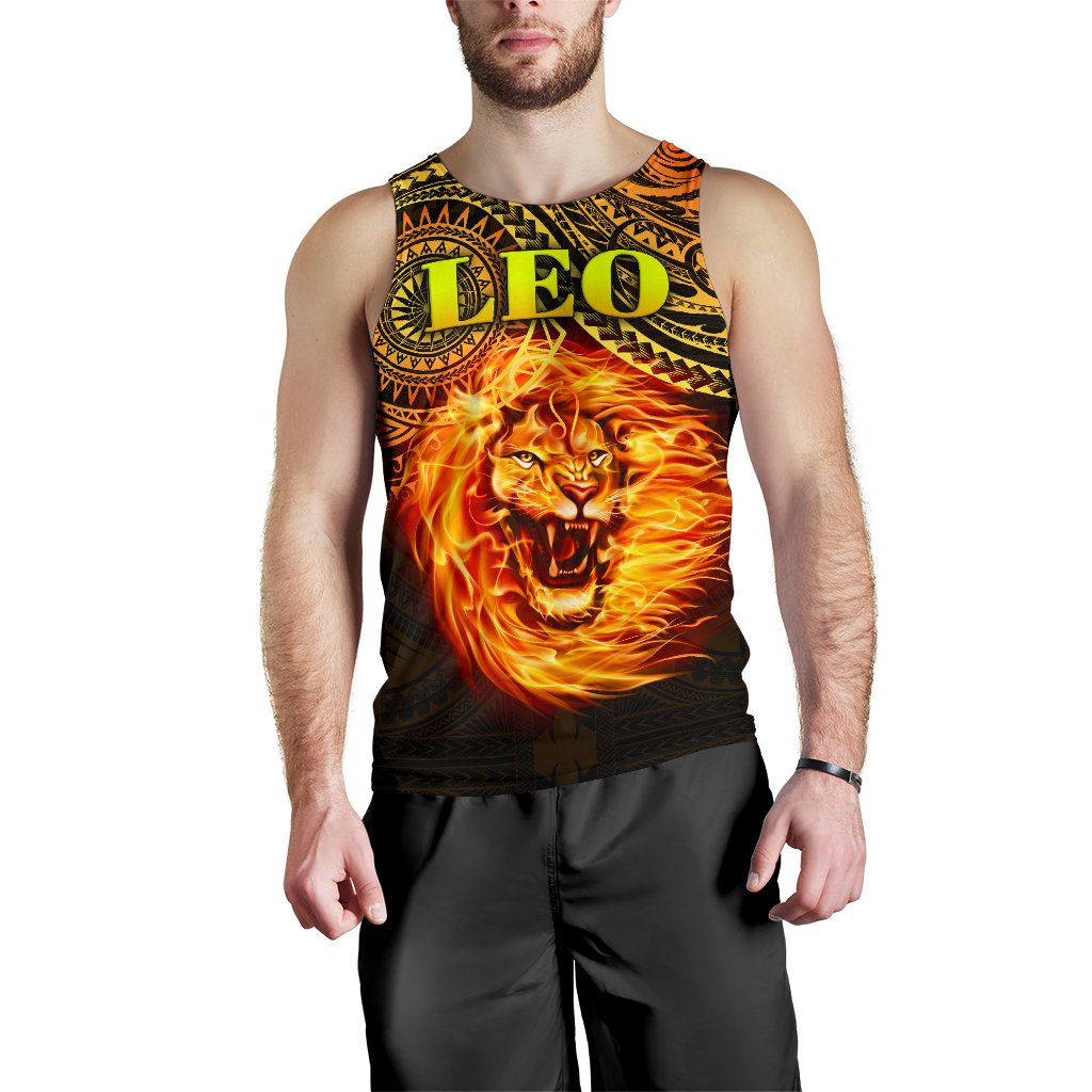 Sun In Leo Zodiac Men Tank Top Polynesian Tattoo Unique Vibes Orange - Polynesian Pride