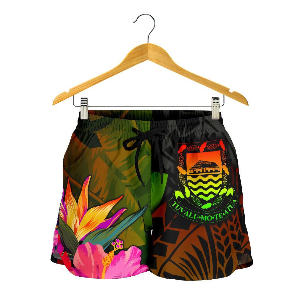 Tuvalu Polynesian Women's Shorts - Hibiscus and Banana Leaves - Polynesian Pride