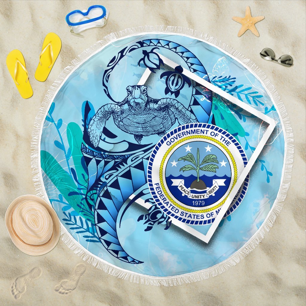 Federated States of Micronesia Beach Blanket - Turtle Under The Sea Style Beach Blanket - Federated States of Micronesia One Size Blue - Polynesian Pride