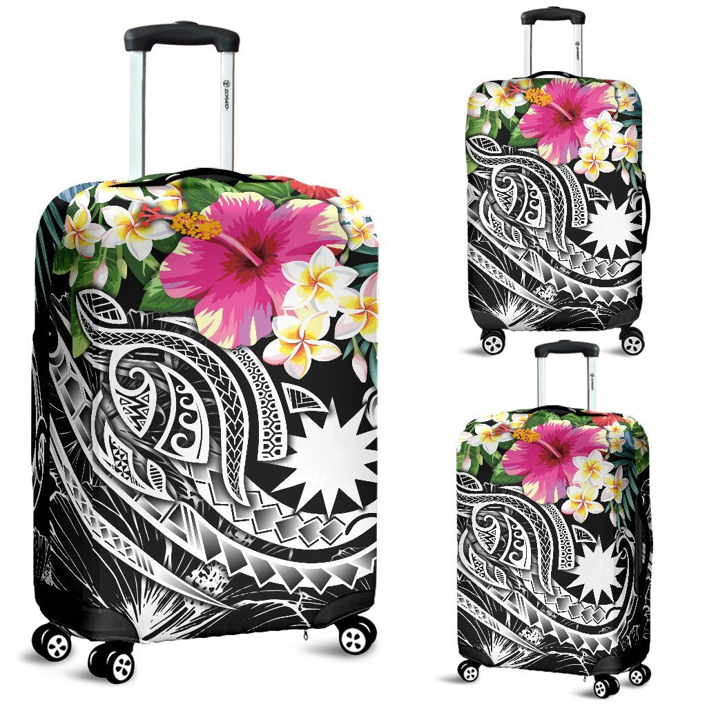 Nauru Polynesian Luggage Covers - Summer Plumeria (Black) - Polynesian Pride