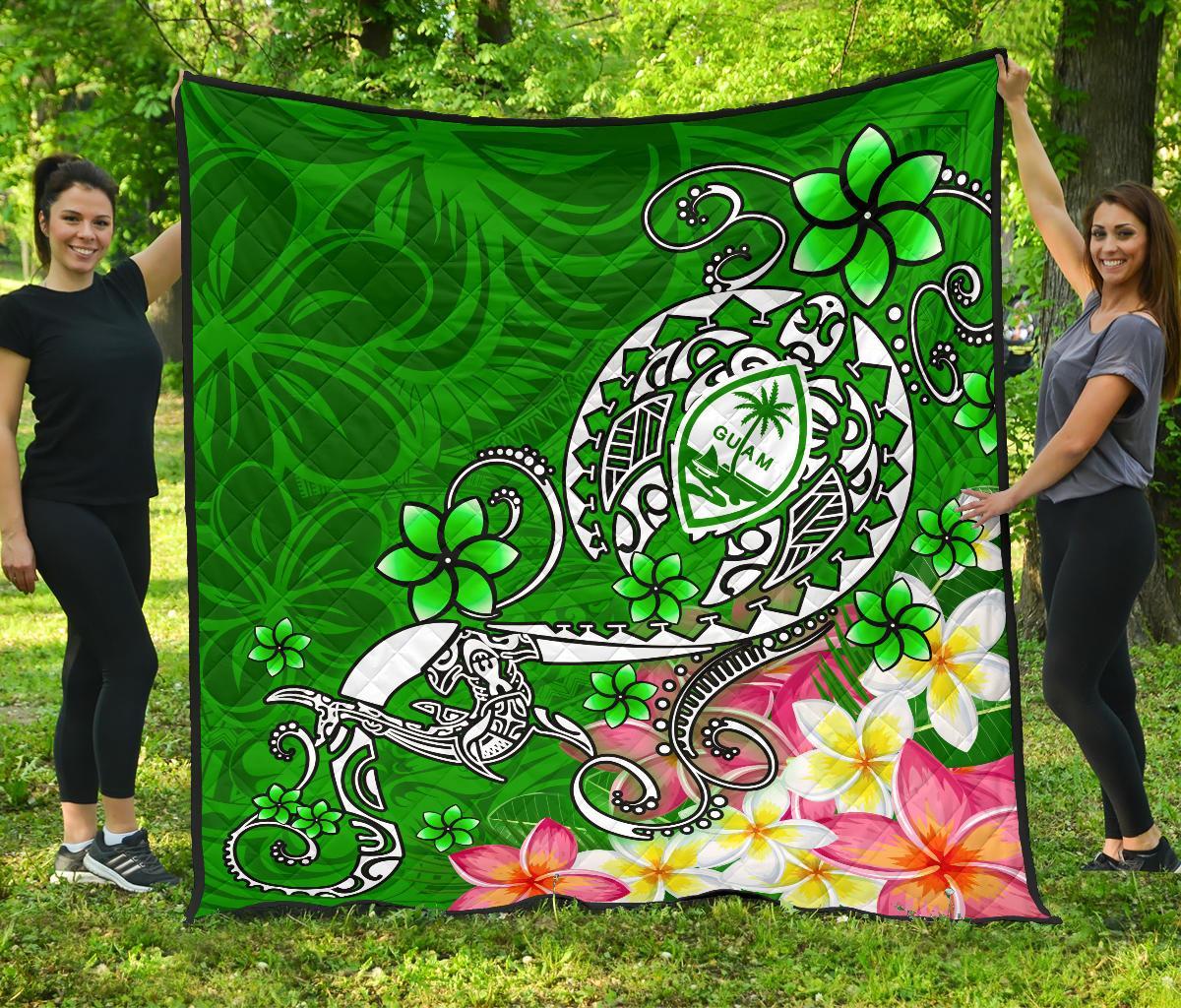 Guam Premium Quilt - Turtle Plumeria (Green) Green - Polynesian Pride