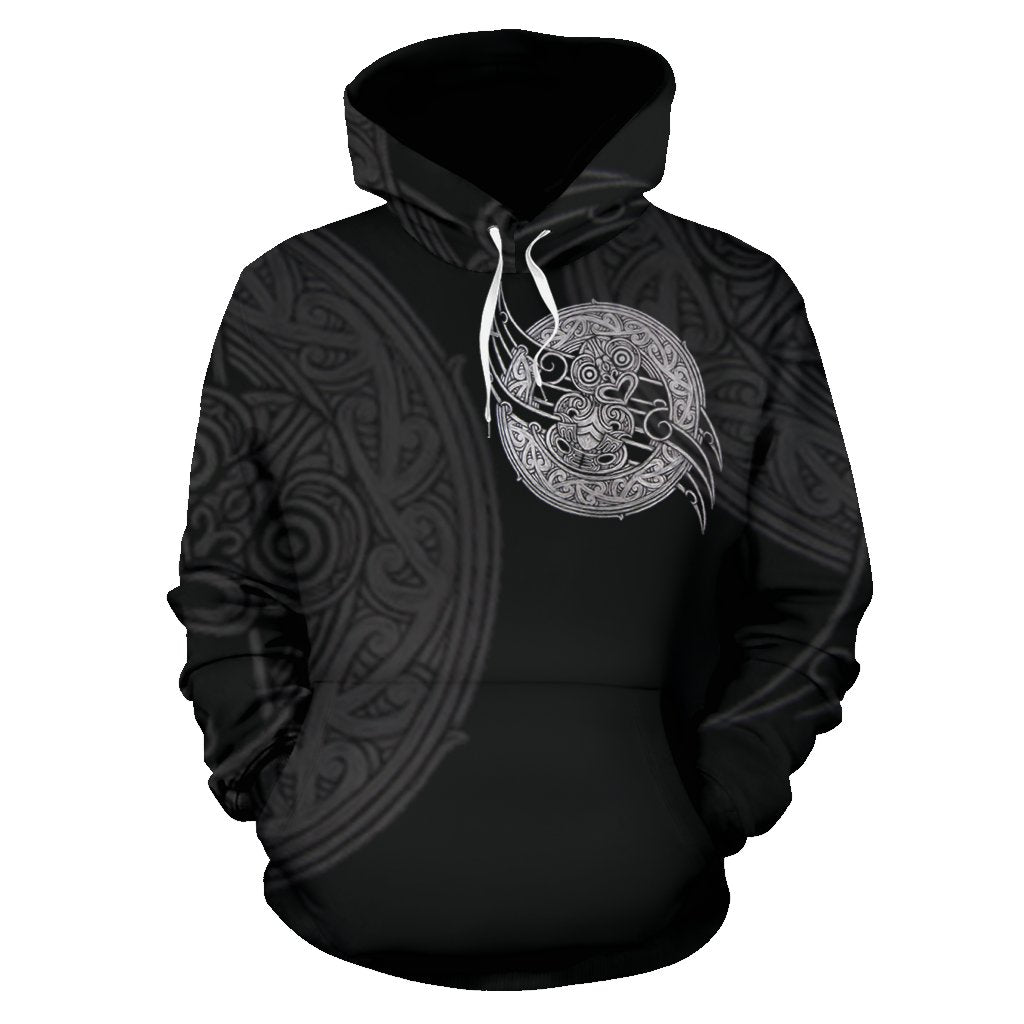 Maori Tiki New Zealand Hoodie Pencil Texture Unisex Black - Polynesian Pride