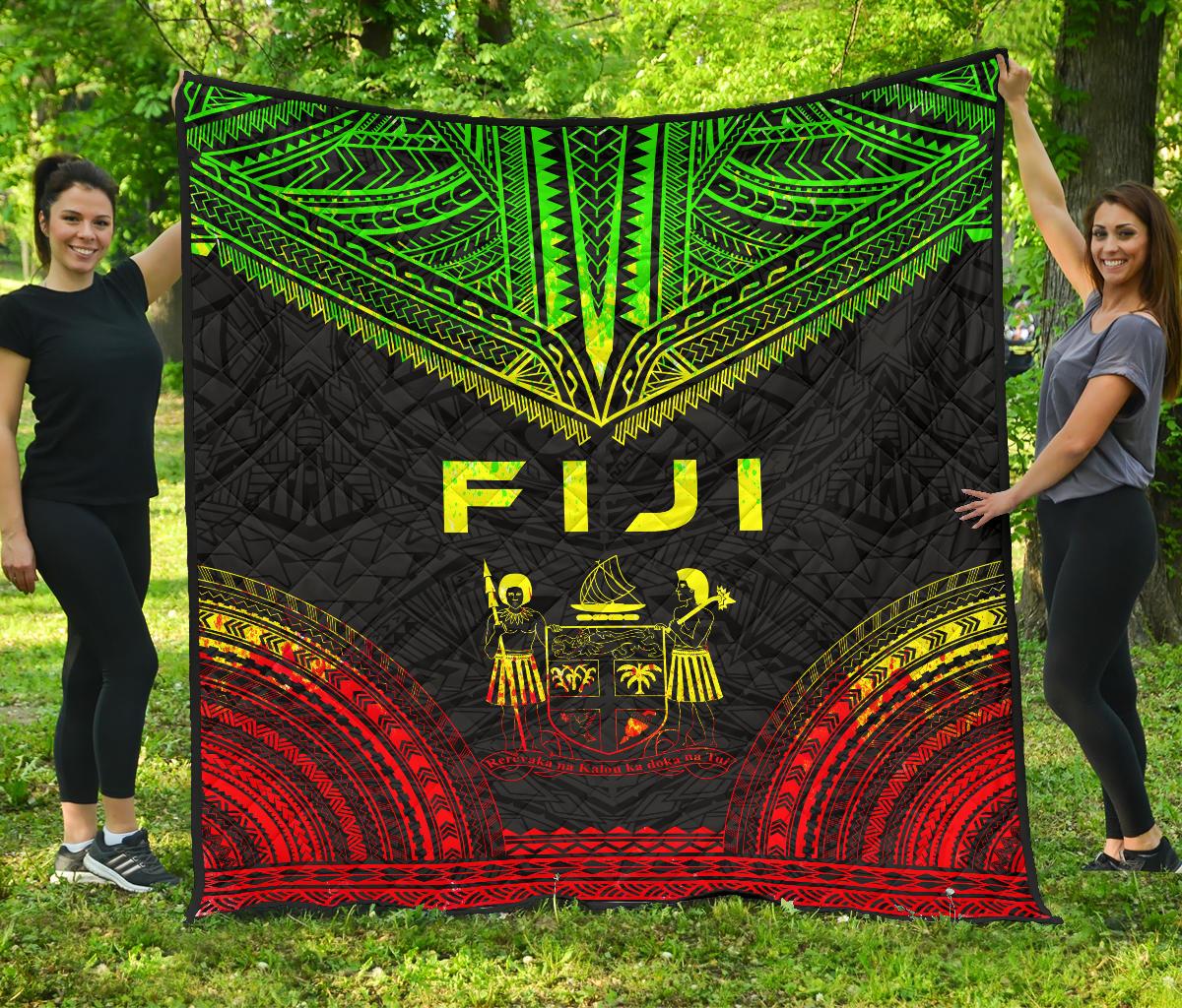 Fiji Premium Quilt - Fiji Coat Of Arms Polynesian Chief Reggae Version - Polynesian Pride