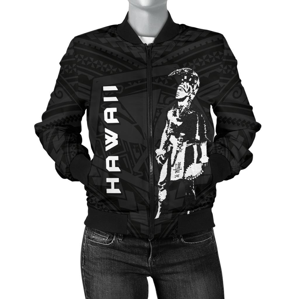 Hawaii Helmet Polynesian Kanaka Warrior Women's Bomber Jacket Black - Polynesian Pride