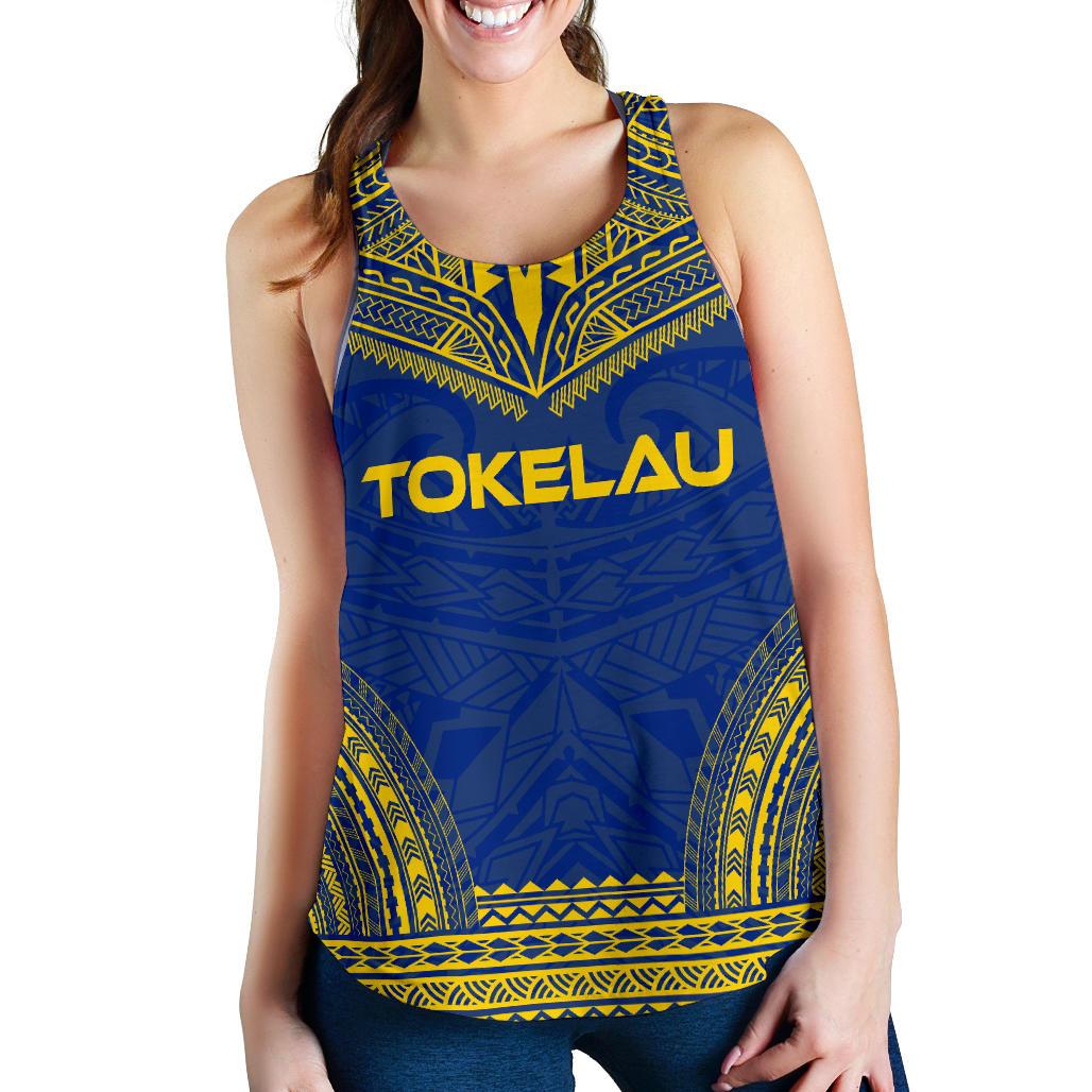 Tokelau Women's Racerback Tank - Polynesian Chief Flag Version Blue - Polynesian Pride