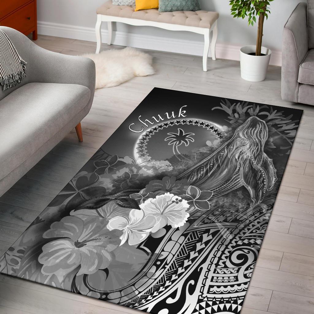 Chuuk Area Rug - Humpback Whale with Tropical Flowers (White) White - Polynesian Pride