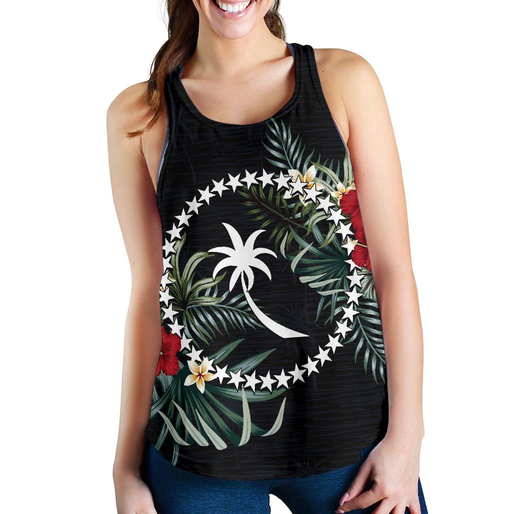 Chuuk Hibiscus Women's Racerback Tank A25 Black - Polynesian Pride