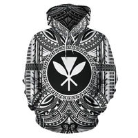 Kanaka Maoli ll Over Hoodie Kanaka Maoli Coat of rms Polynesian White Black Unisex Black - Polynesian Pride
