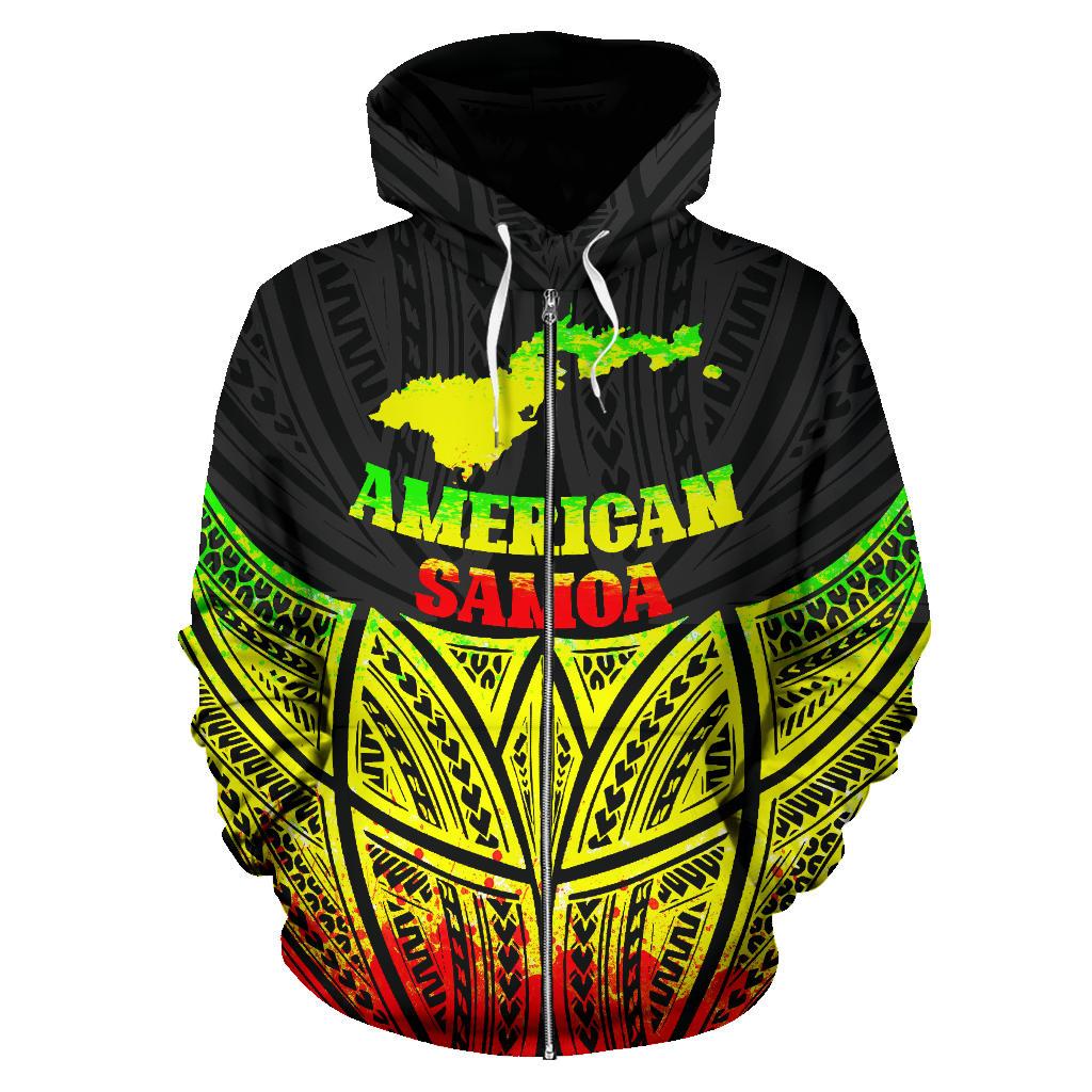 American Samoa Polynesian Zip up Hoodie Reggae Pride Map and Seal - Polynesian Pride
