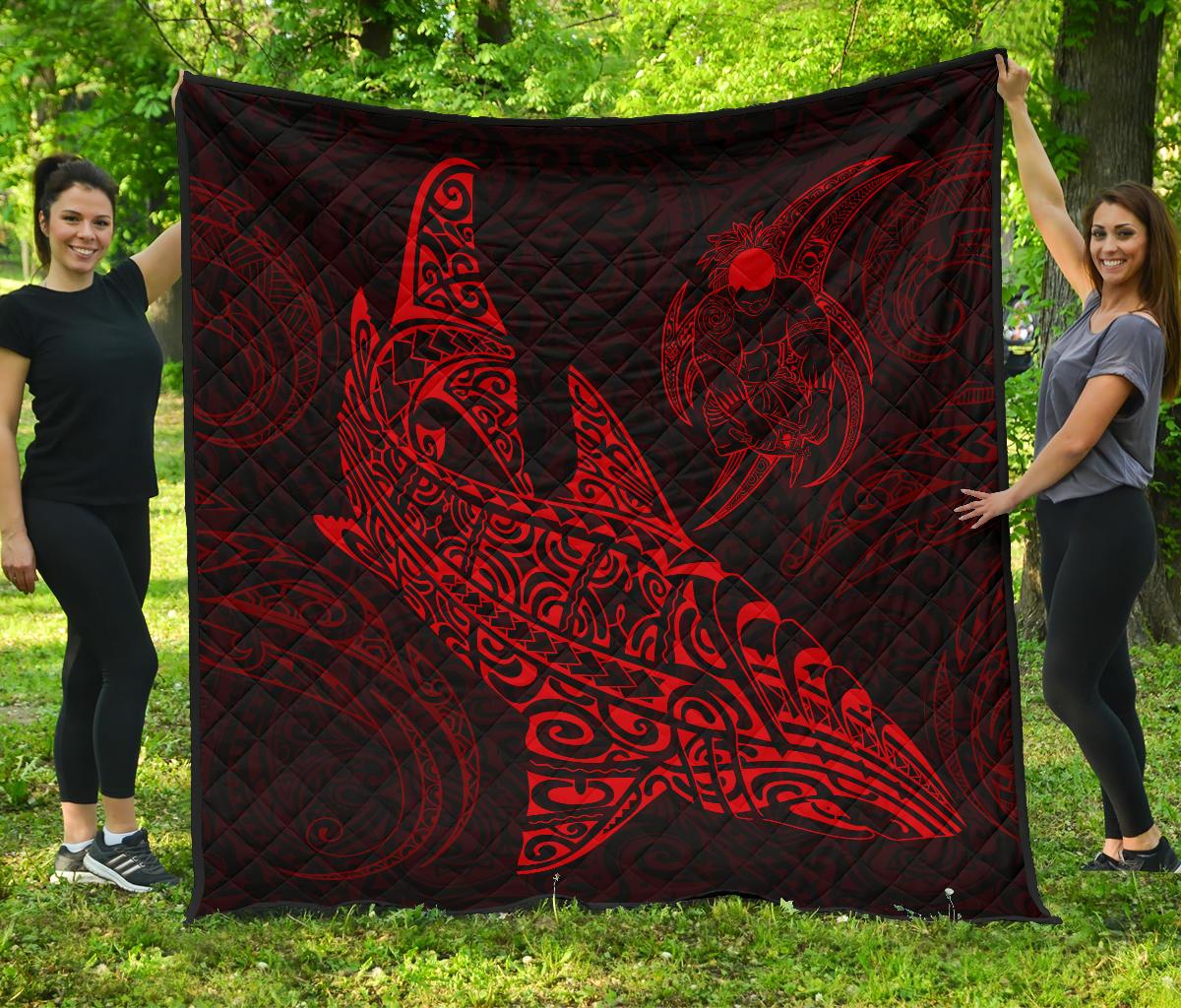 Polynesian Quilt - Polynesian Red Shark Warrior Tattoo Red - Polynesian Pride