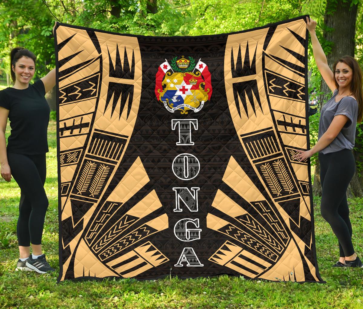 Tonga Premium Quilt - Tonga Coat Of Arms Polynesian Gold Tattoo Gold - Polynesian Pride
