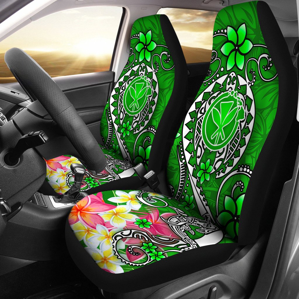 Hawaii Car Seat Covers - Turtle Plumeria Polynesian Tattoo Green Color Universal Fit Green - Polynesian Pride