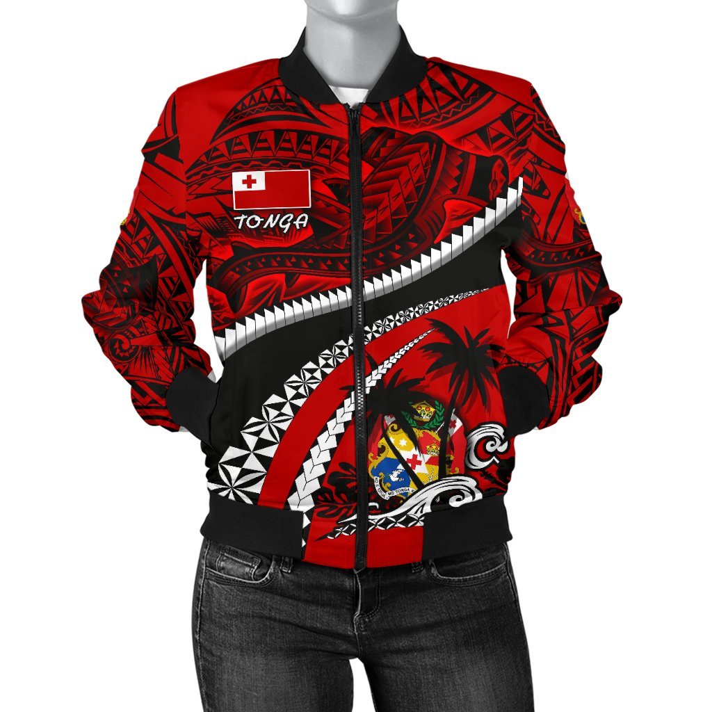 Tonga Polynesian Shark Tattoo Women'S Bomber Jacket Red - Polynesian Pride