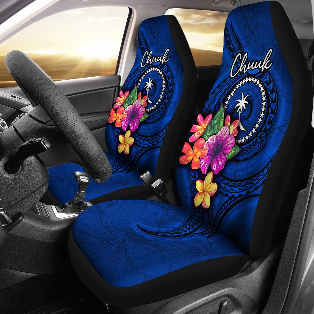 Chuuk Micronesia Car Seat Covers - Floral With Seal Blue Universal Fit Blue - Polynesian Pride