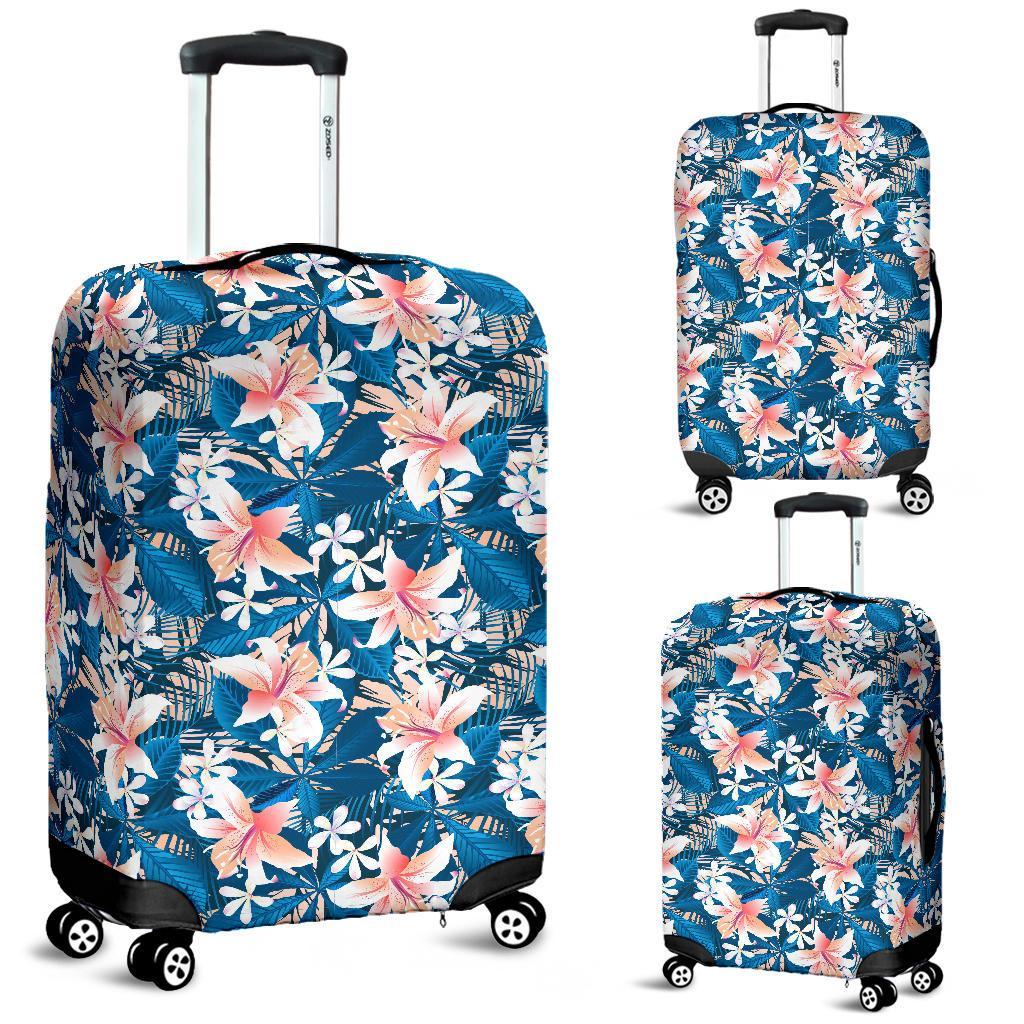 Hawaii Tropical Hibiscus Blue Luggage Cover White - Polynesian Pride