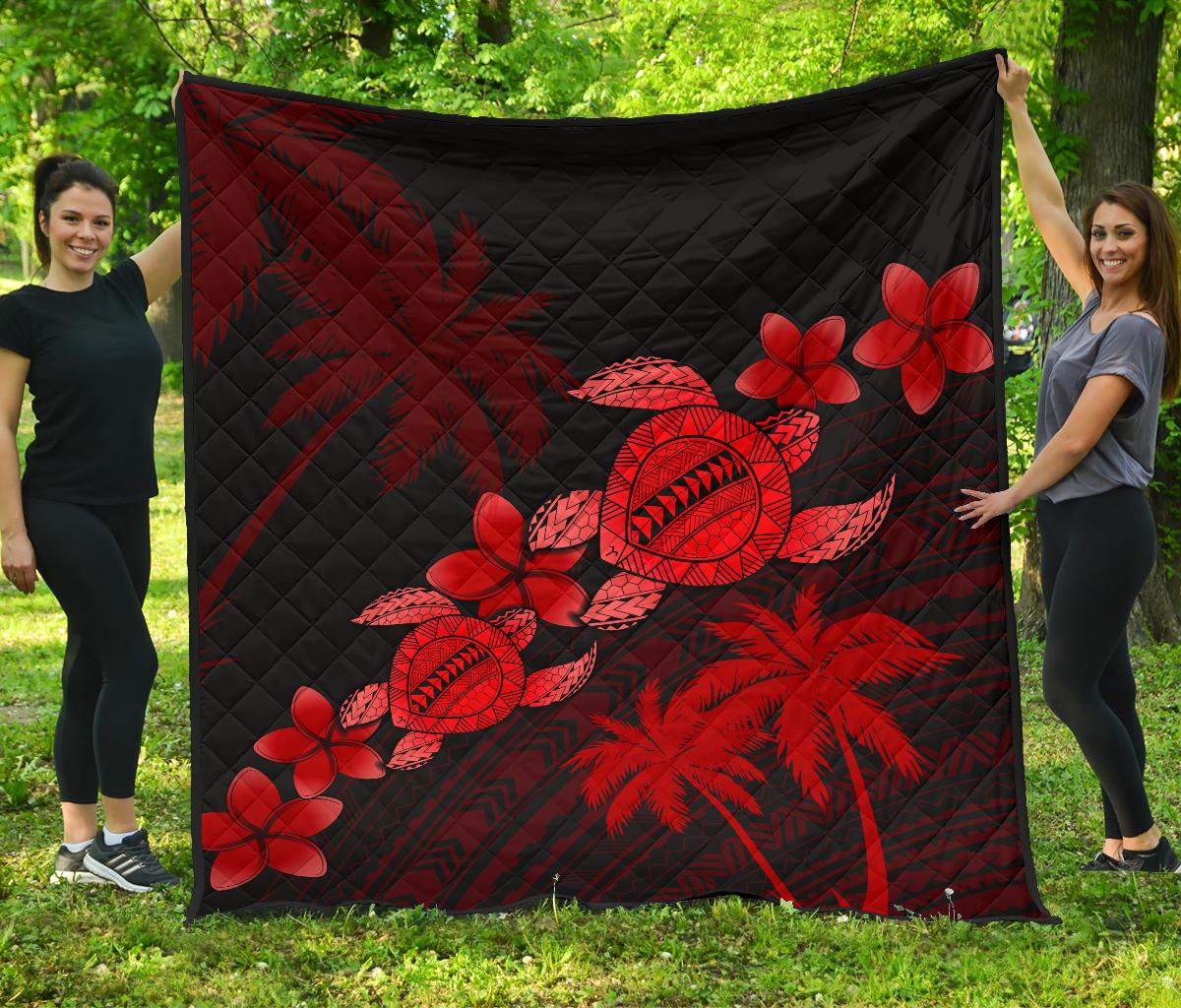 Hawaii Turtle Plumeria Coconut Tree Polynesian Premium Quilt - Red Red - Polynesian Pride