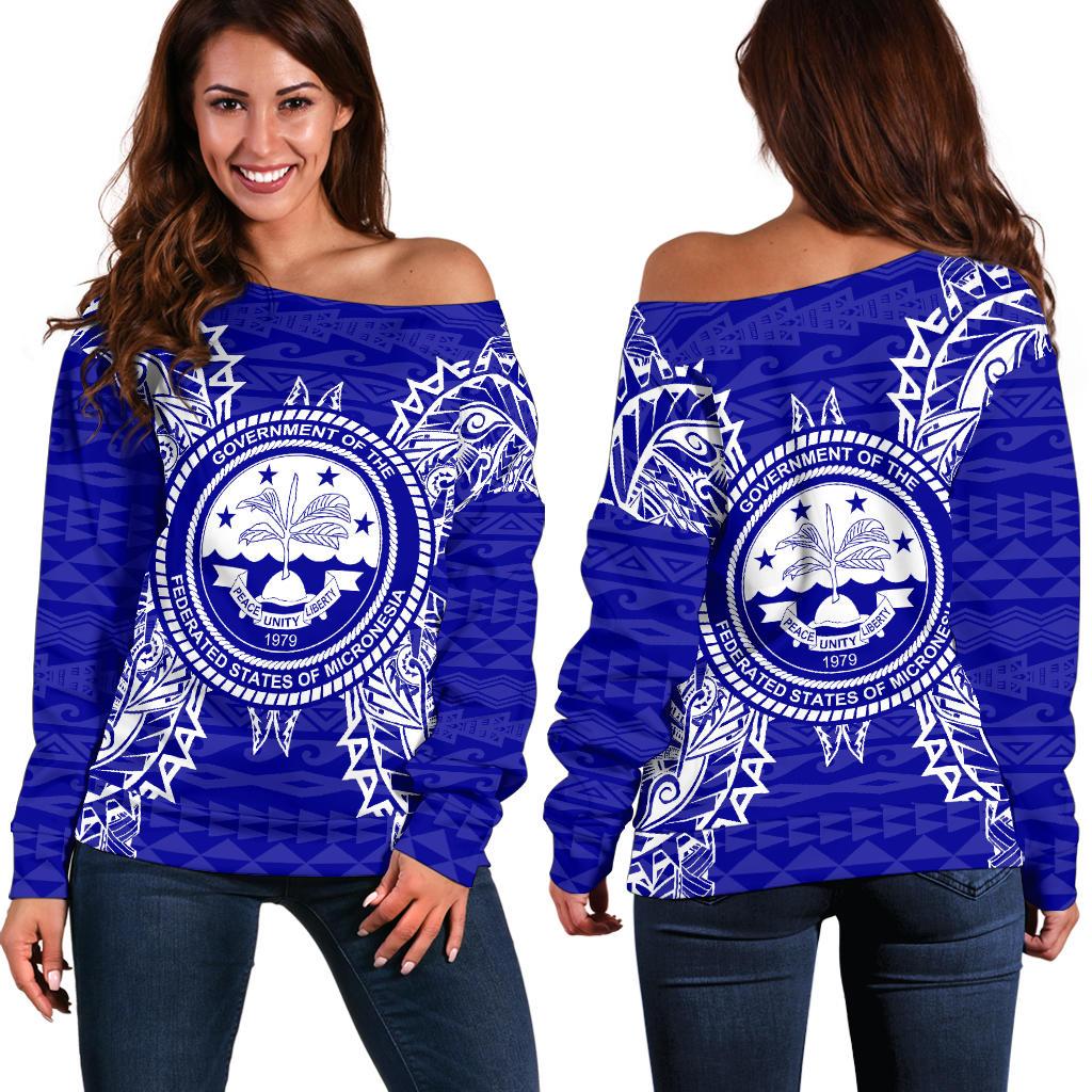 Federated States of Micronesia Polynesian Shoulder Sweater Map Blue Blue - Polynesian Pride