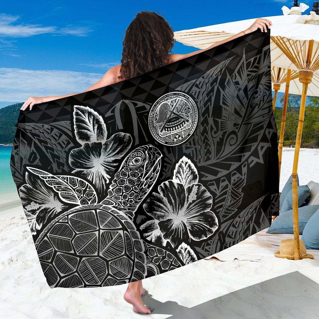 American Samoa Sarong - Turtle Hibiscus Pattern Black Women One Size Black - Polynesian Pride