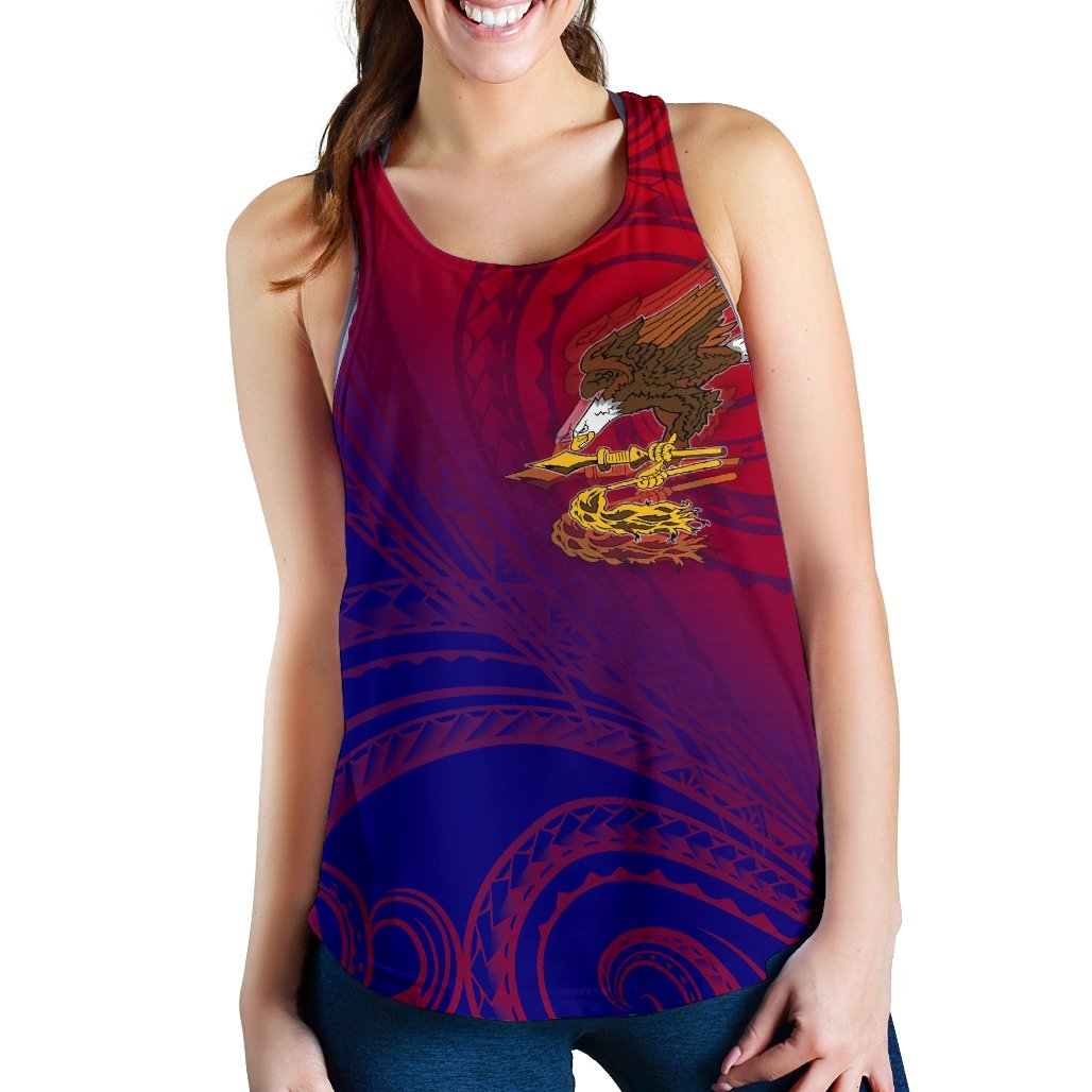 American Samoa Polynesian Women's Racerback Tank - Bald Eagle (Blue - Red) Blue - Polynesian Pride