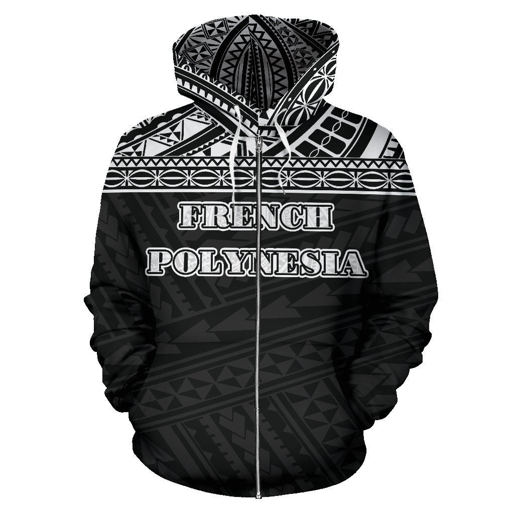 French Polynesia All Over Zip up Hoodie Polynesain Black Version - Polynesian Pride