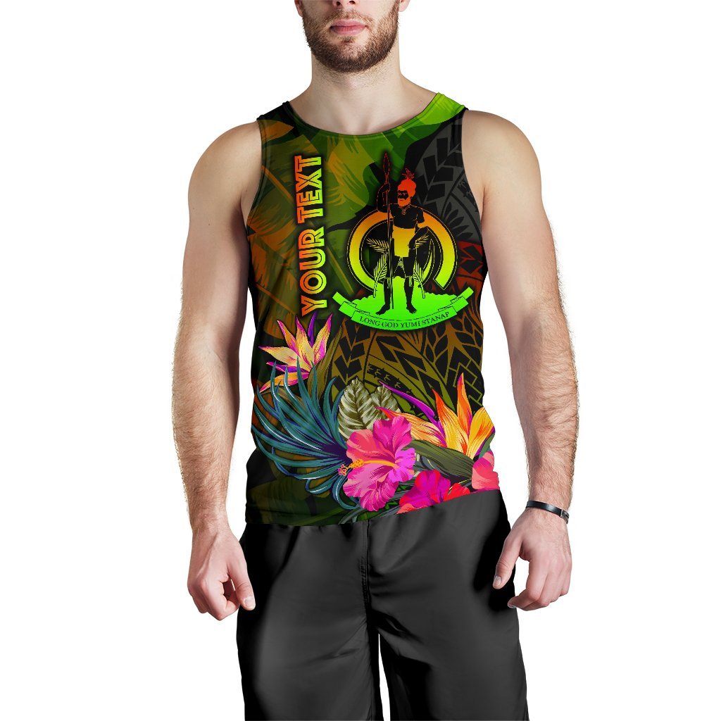 Vanuatu Polynesian Personalised Men's Tank Top - Hibiscus and Banana Leaves - Polynesian Pride