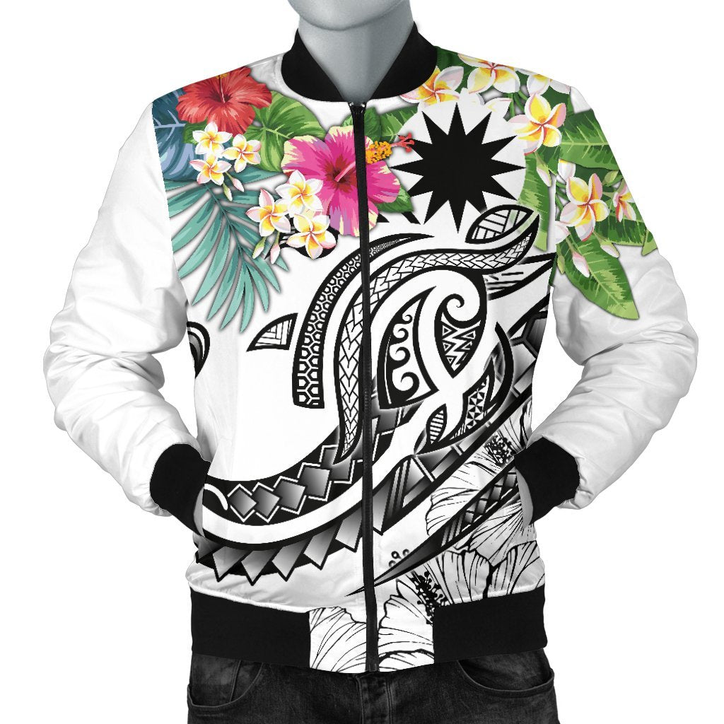 Nauru Polynesian Men's Bomber Jacket - Summer Plumeria (White) White - Polynesian Pride