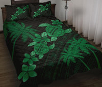 Hawaii Turtle Plumeria Coconut Tree Polynesian Quilt Bed Set - Green - Polynesian Pride