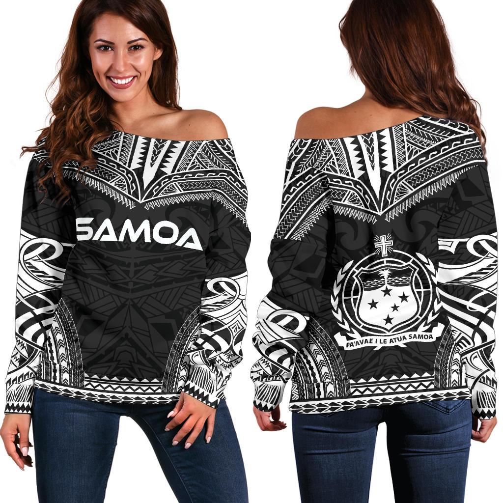 Samoa Polynesian Chief Women's Off Shoulder Sweater - Black Version Black - Polynesian Pride