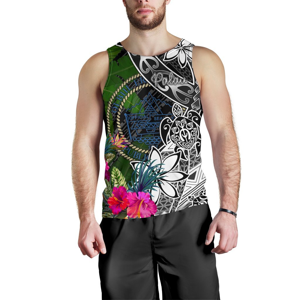 Palau Men Tank Top - Turtle Plumeria Banana Leaf Crest - Polynesian Pride