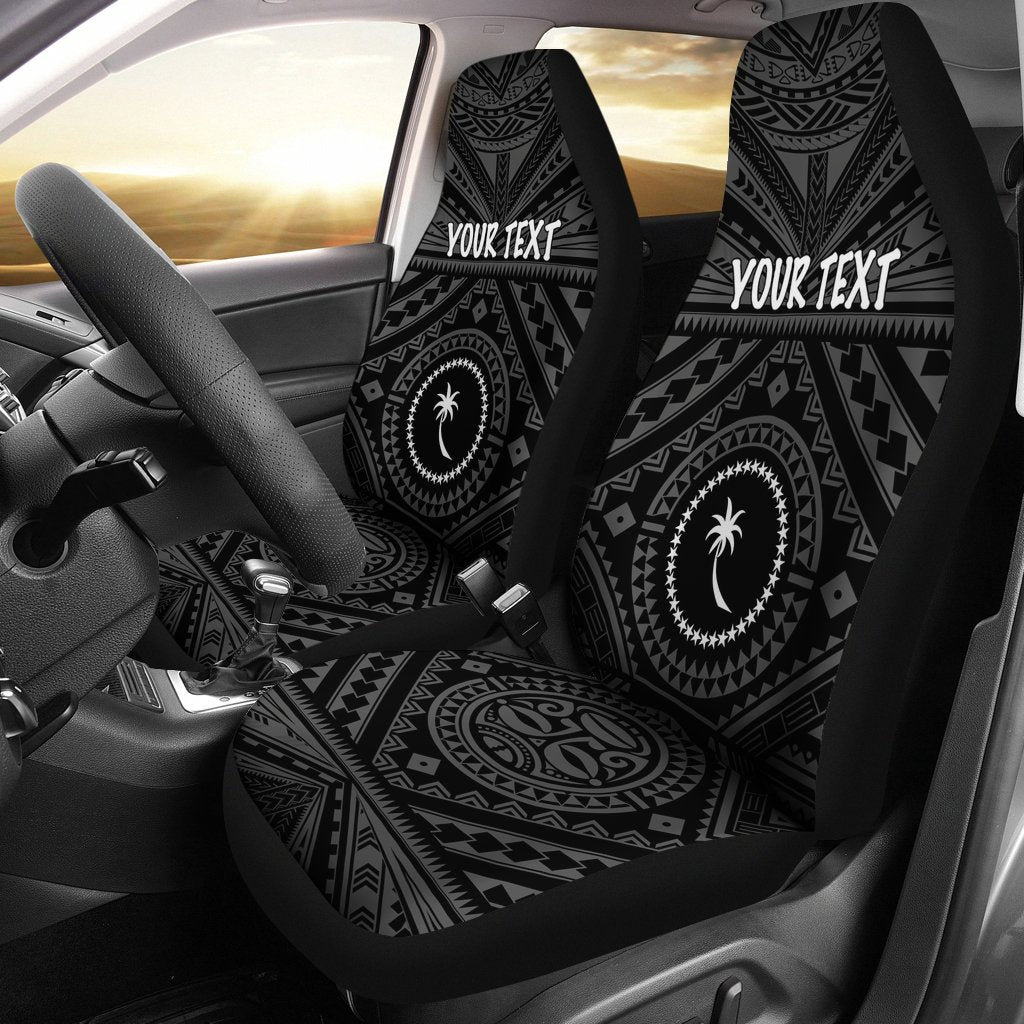 Chuuk Custom Personalised Car Seat Covers - Chuuk Seal With Polynesian Tattoo Style ( Black) Universal Fit Black - Polynesian Pride