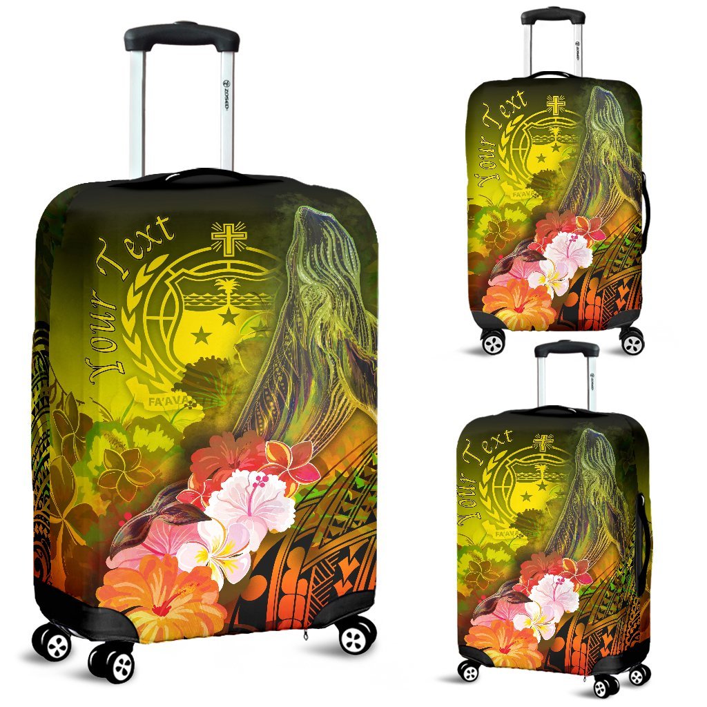 Custom Personalised Samoa Luggage Covers- Humpback Whale with Tropical Flowers (Yellow) - Polynesian Pride