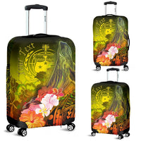 Custom Personalised Samoa Luggage Covers- Humpback Whale with Tropical Flowers (Yellow) - Polynesian Pride