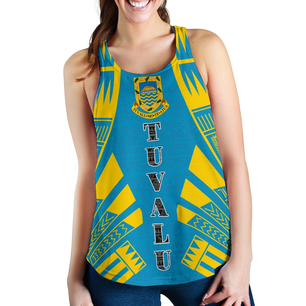 Tuvalu Women Racerback Tank - Polynesian Tattoo Flag White - Polynesian Pride