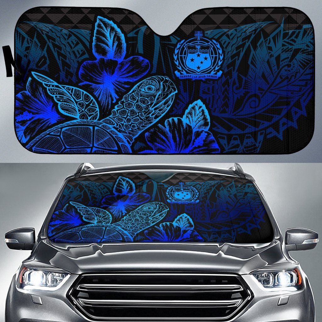 Samoa Auto Sun Shades Turtle Hibiscus Blue Auto Sun Shade Universal Fit Blue - Polynesian Pride