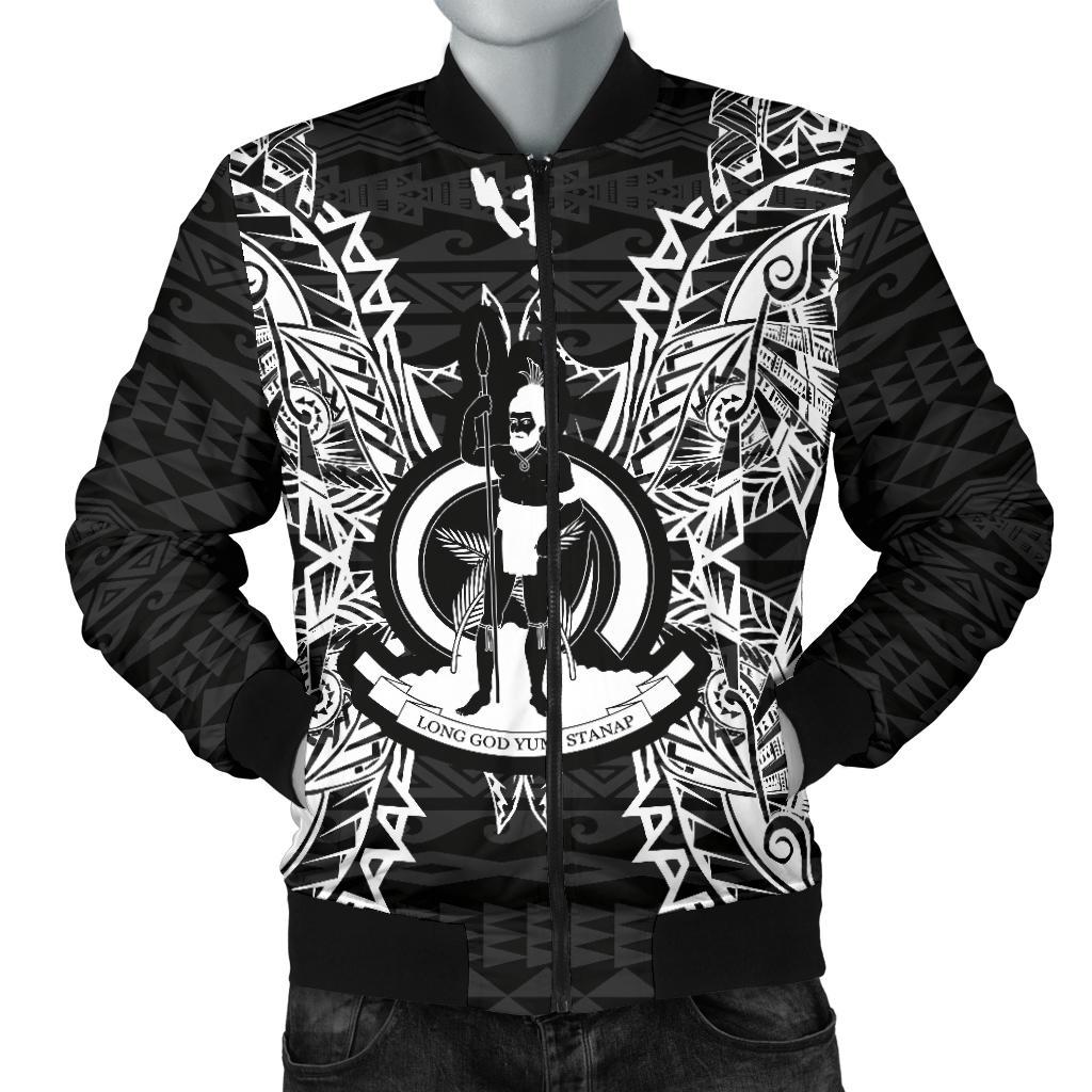 Vanuatu Polynesian Men's Bomber Jacket Map Black Black - Polynesian Pride